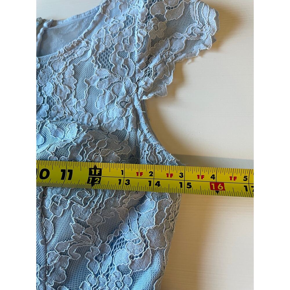 Ever Pretty Chiffon Lace Gown Maxi Dress Sz 6 Cap Sleeves Lined Light Blue Event - Picture 9 of 9